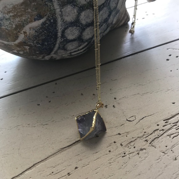 Gold Purple Flourite Crystal Boho Necklace - Picture 7 of 8